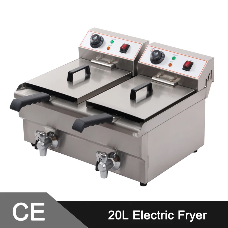 20L Twin Tanks Stainless Steel Deep Fryer _ Commercial Electric Fryer