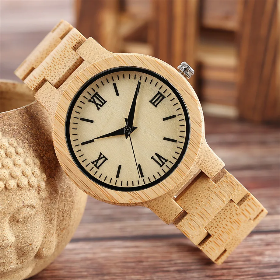Bamboo zebra wood watch roman numerals dial ladies watch09