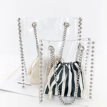 Полосатый шнурок для кошелька Новое поступление женские сумки из ПВХ через плечо большая емкость прозрачная цепочка Сумочка прозрачная дамская сумочка