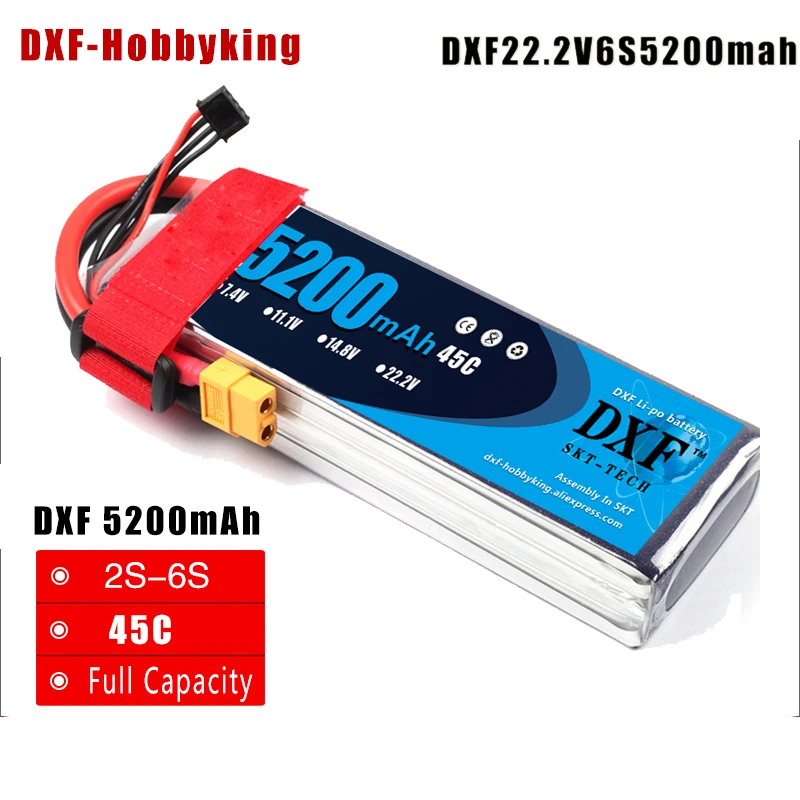 

2017 DXF Good Quality Li-Poly Battery 22.2V 5200mAh 45C MAX90C 6S RC Car Lipo Bateria For Race Car Multicopter Quadcopter