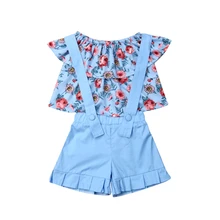 Милый комплект летней одежды с цветочным принтом для маленьких девочек, Хлопковая женская майка, топ+ комбинезон, шорты, детский летний костюм