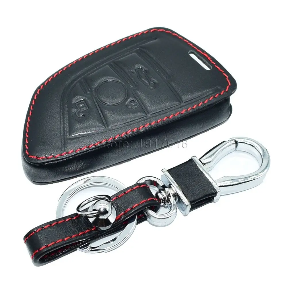 Кожаный чехол для ключей автомобиля для BMW X1 X5 X6 F15 F16 F48 1 2 серии Авто Смарт-пульт дистанционного управления брелок чехол держатель брелок защитная сумка - Название цвета: Черный