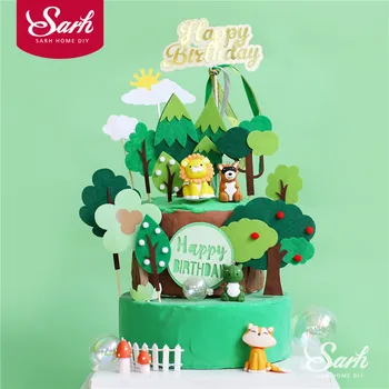 

Felt Fruit Apple Trees Cake Topper Happy Birthday Fox Dinosaur Doll Decoration for Children Party Supplies Baking Lovely Gifts