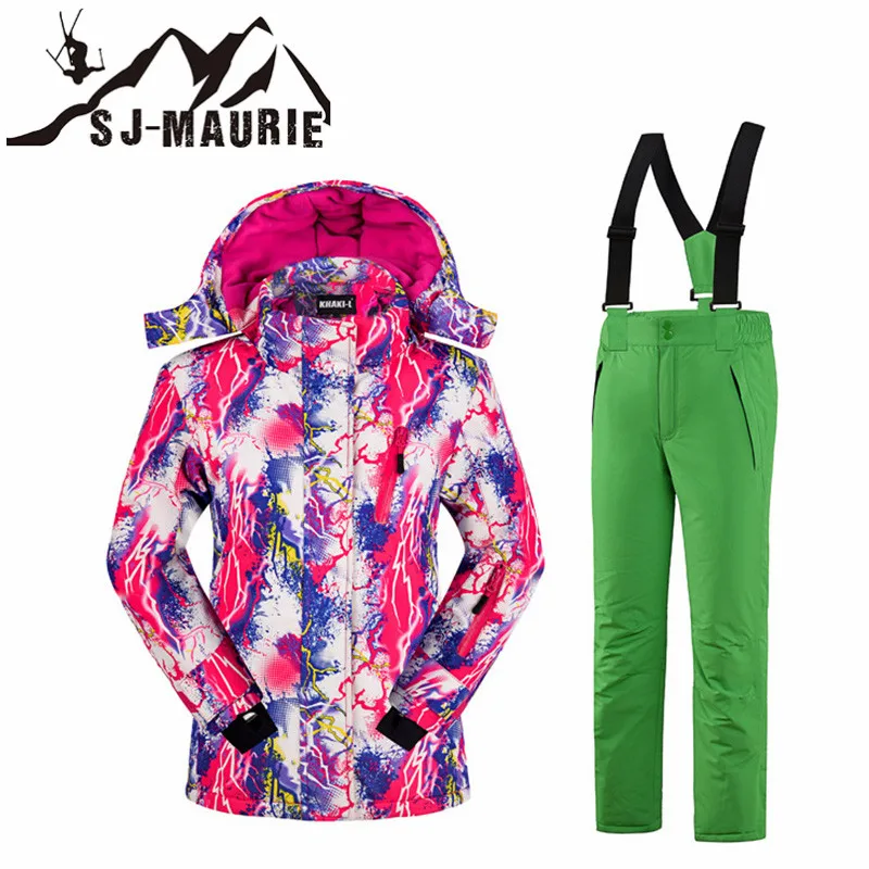 Куртки для сноубординга, детский лыжный костюм, зимняя водонепроницаемая детская Лыжная куртка+ штаны, уличная теплая сноуборд-спорт, костюмы для девочек - Цвет: Зеленый