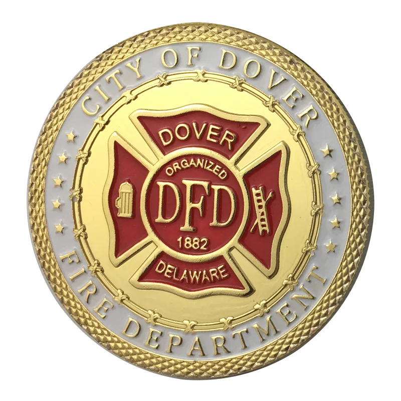 Вся золота покрытие город Dover пожарного отдела наградная монета/медаль 1347