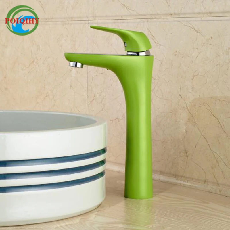 

Unique Green Color Basin Vanity Sink Faucet sightly Single Handle Countertop Mixer Tap One Hole