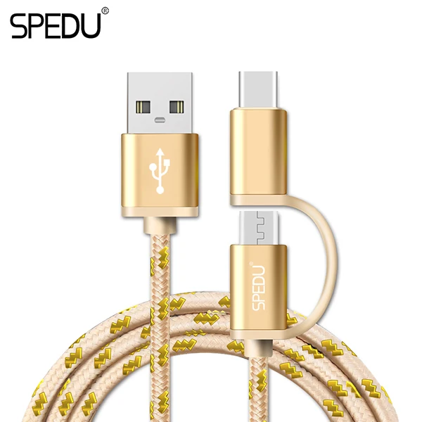 SPEDU 2в1 USB кабель для iPhone X 8 7 6 кабель Micro usb type C кабель для samsung S9 S8 Быстрая зарядка кабель 2A зарядное устройство Шнур - Цвет: 120cm Gold