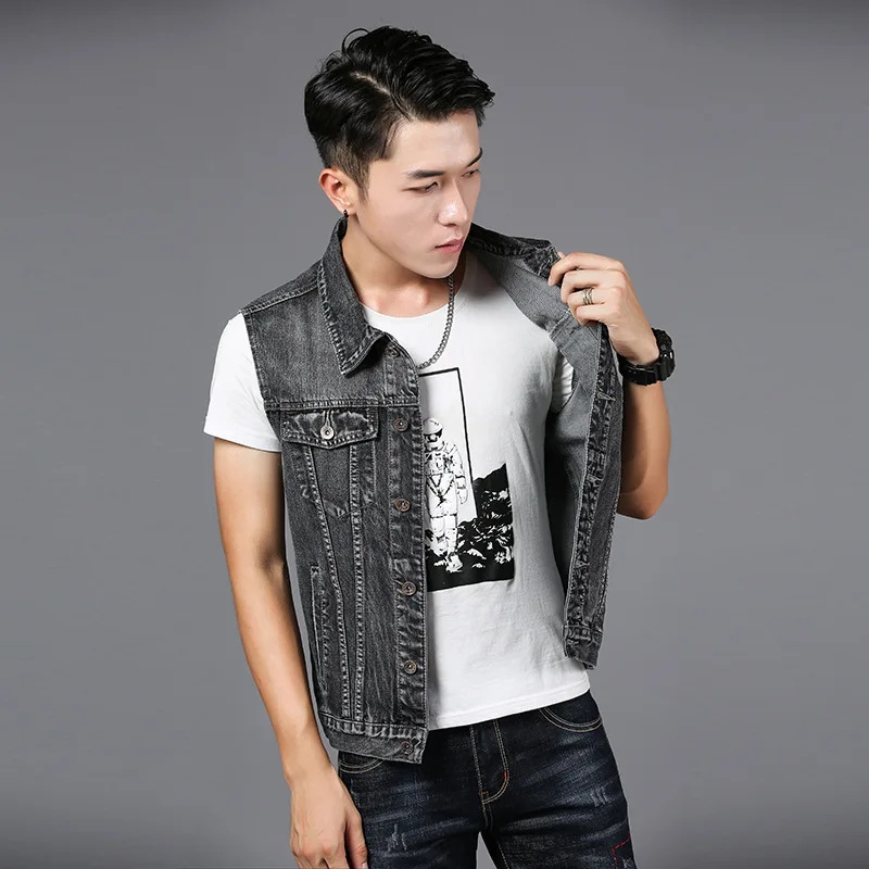 ABOORUN Men's Fashion Denim Vest Black 