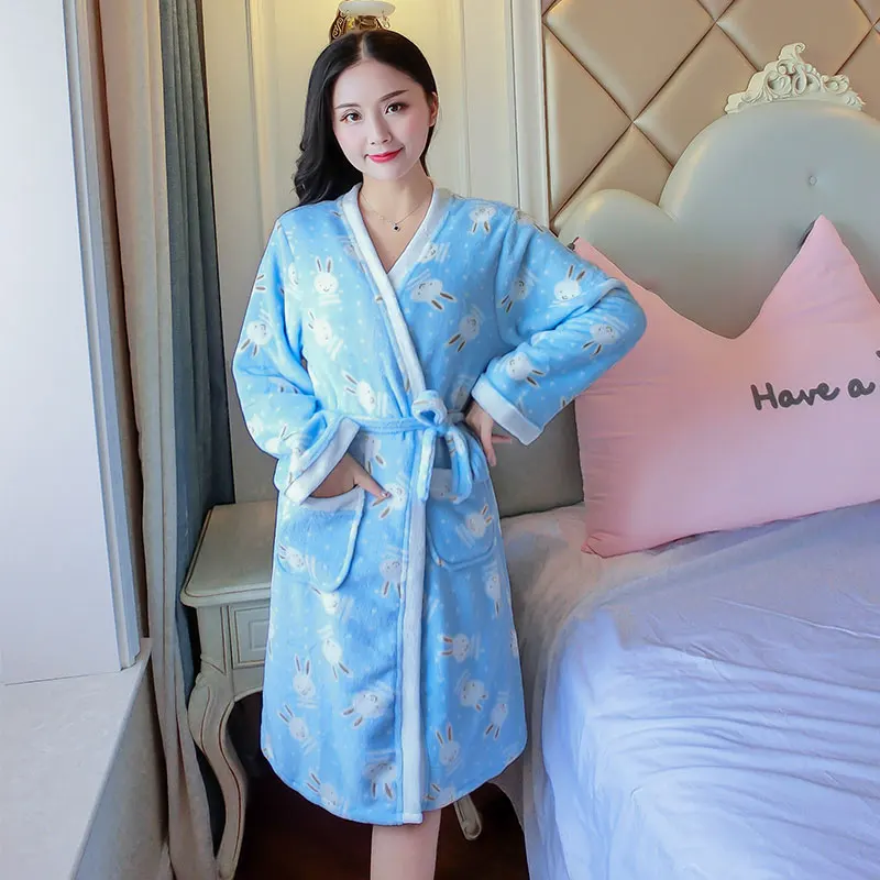 Long Bathrobe Women Flannel Bath Robe Winter Flannel Women's Long