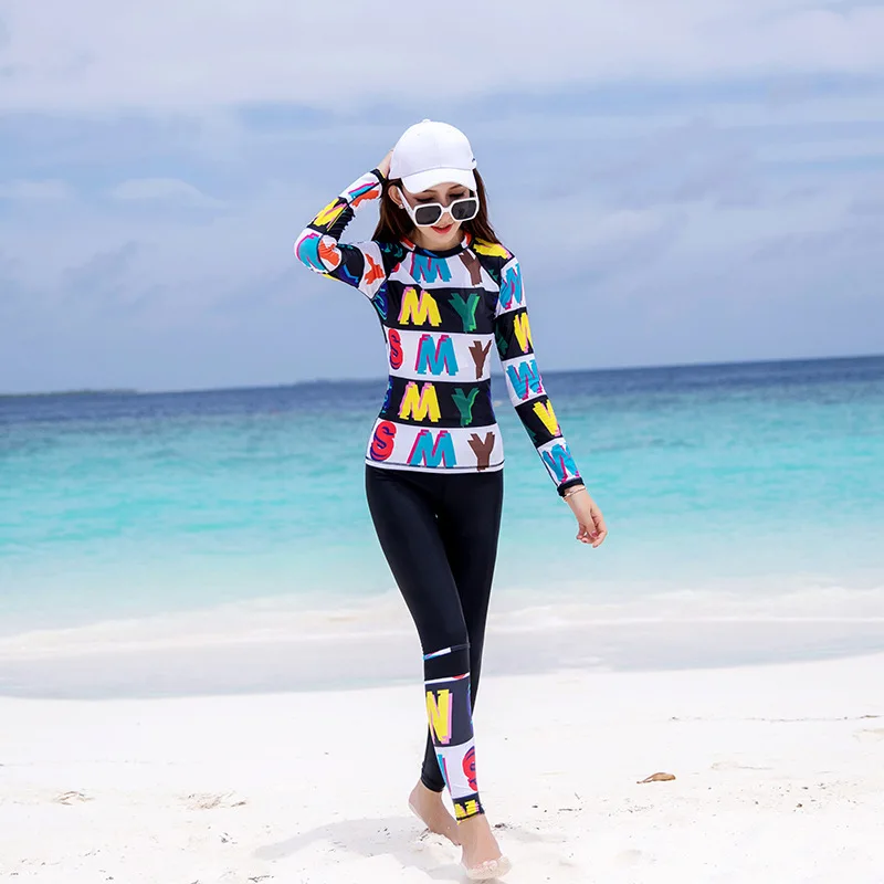 Женский пляжный костюм Rashguard закрытый купальный для серфинга размера плюс