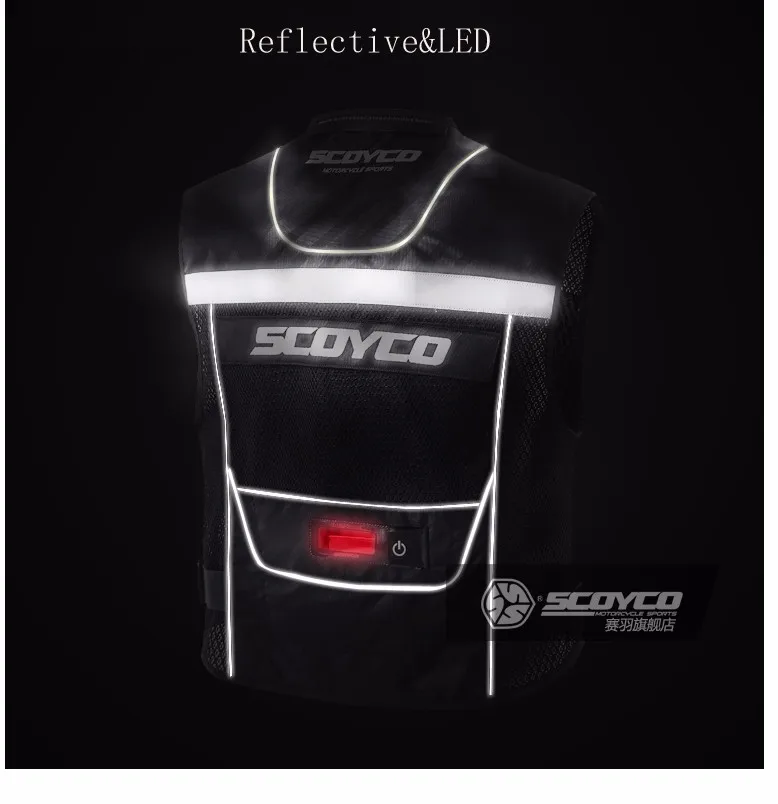 Брендовый SCOYCO светоотражающий защитный жилет для мотоциклистов, отражающий гоночный защитный жилет для мотоциклистов, светодиодный светильник