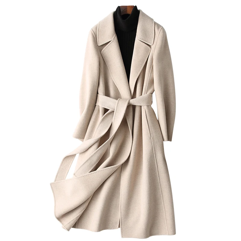 AYUSNUE Wool Coat Women Double Sided Long Wool Jacket Spring Autumn Overcoat Korean Abrigos Mujer Elegante M061 KJ2540