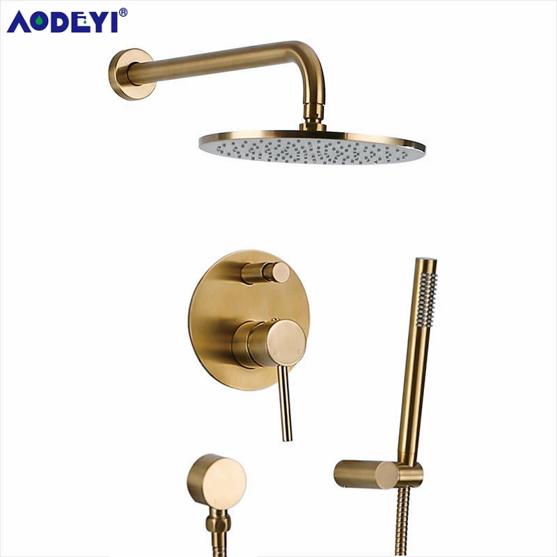 Preise Gebürstet Gold Solide Messing Bad Dusche Set Rianfall Dusche Kopf Dusche Wasserhahn Wand Montiert Dusche Arm Mixer Wasser Set