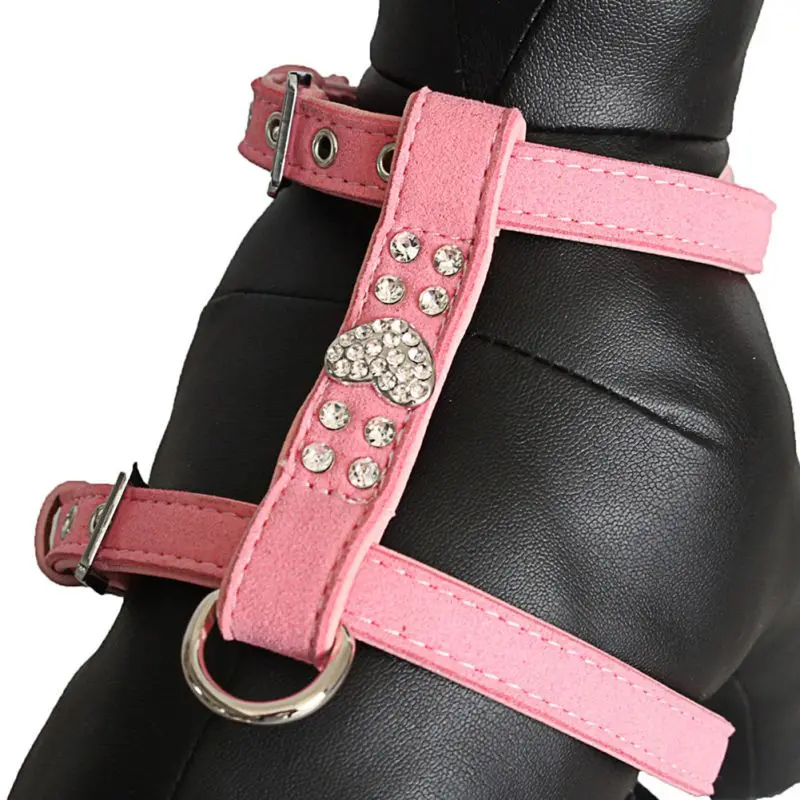 

Pet Chest Strap Shining Rhinestone Heart design Vest Harnesses soft comfortableSmall Dog Puppy Cat Leather Leash Pet Supplies