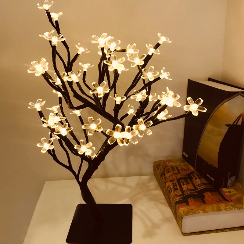 

24/36/48 LED USB Cherry Plum Blossom Tree Light Table Lamps Night light for Home Bedroom Wedding Party Bar Christmas Decoration