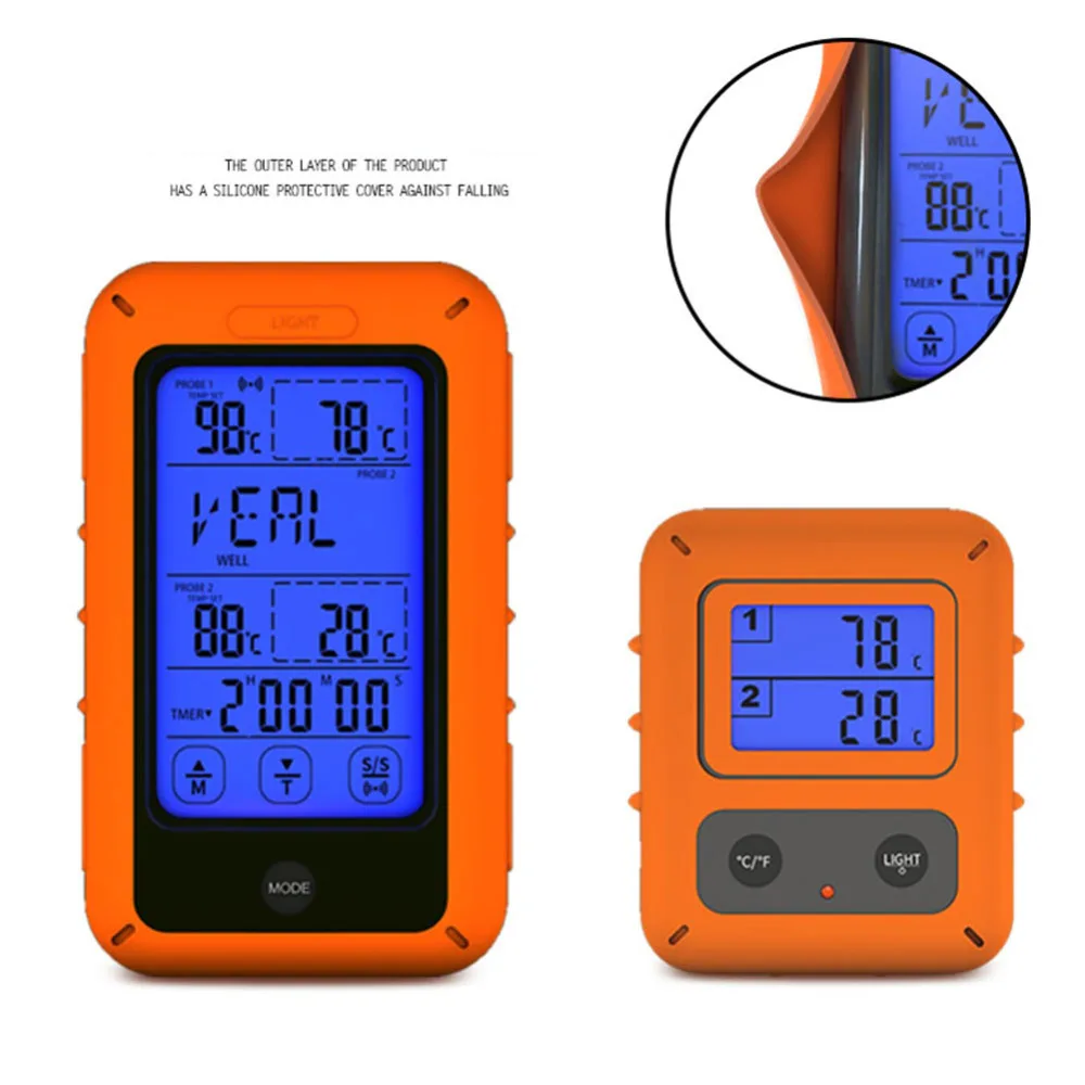 

Wireless Remote Meat Thermometer with Touchscreen Digital Cooking Food Meat Backlight Thermometer with Dual Food/Oven Probe