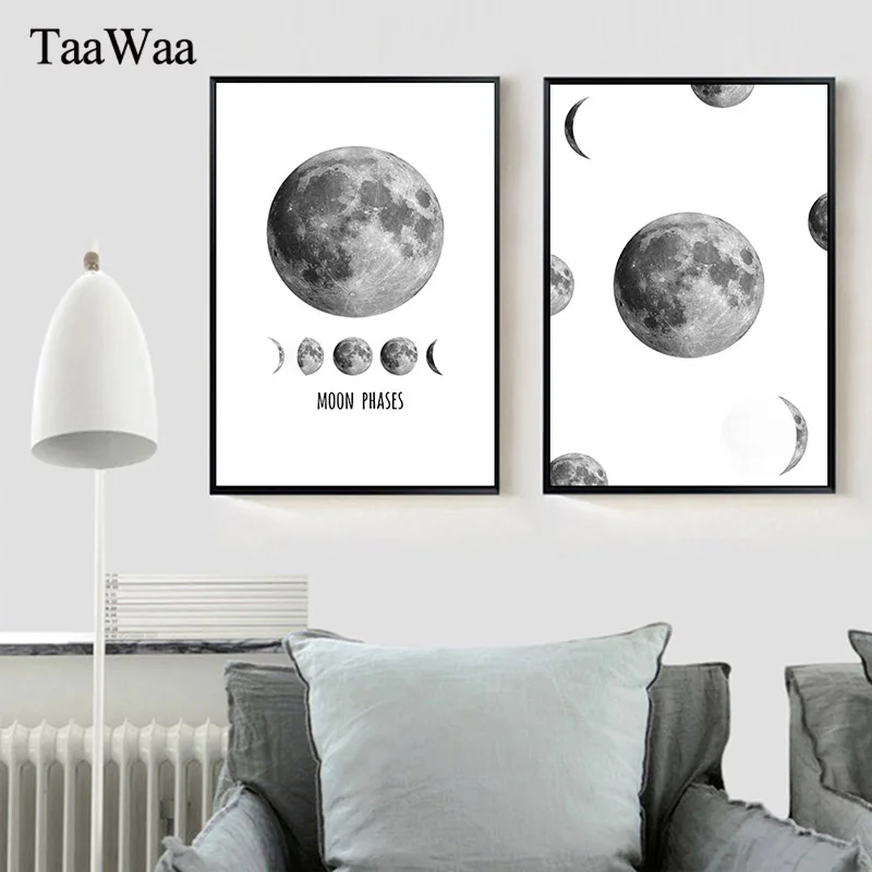 

TAAWAA Moon Canvas Poster Prints Minimalist Wall Art Decorative Painting Nordic Style Picture for Home Decor Room Decoration