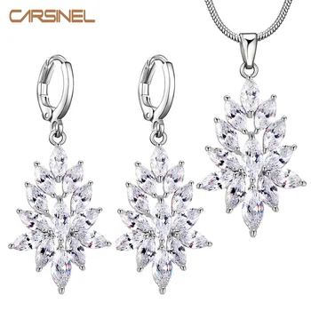 

Top Zircon Jewelry Sets for Women Trendy Silver color Cubic Zircon Necklace Hoop Earrings Jewelry Sets Fashion Women Sets