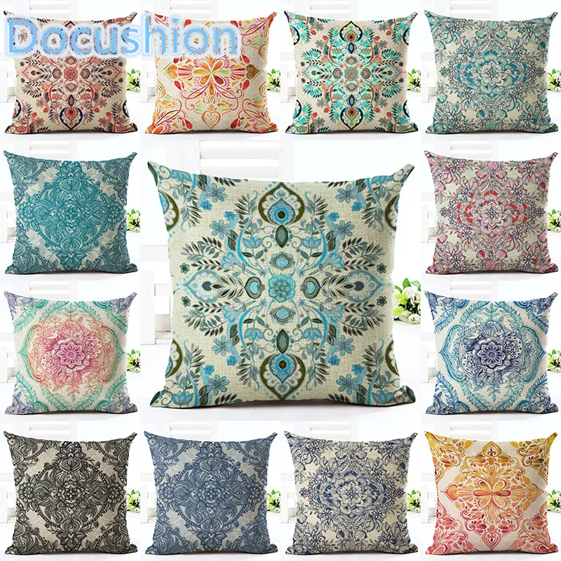 Bohemian Style Pillowcase Paisley Cushion Cover Cotton Linen Printed