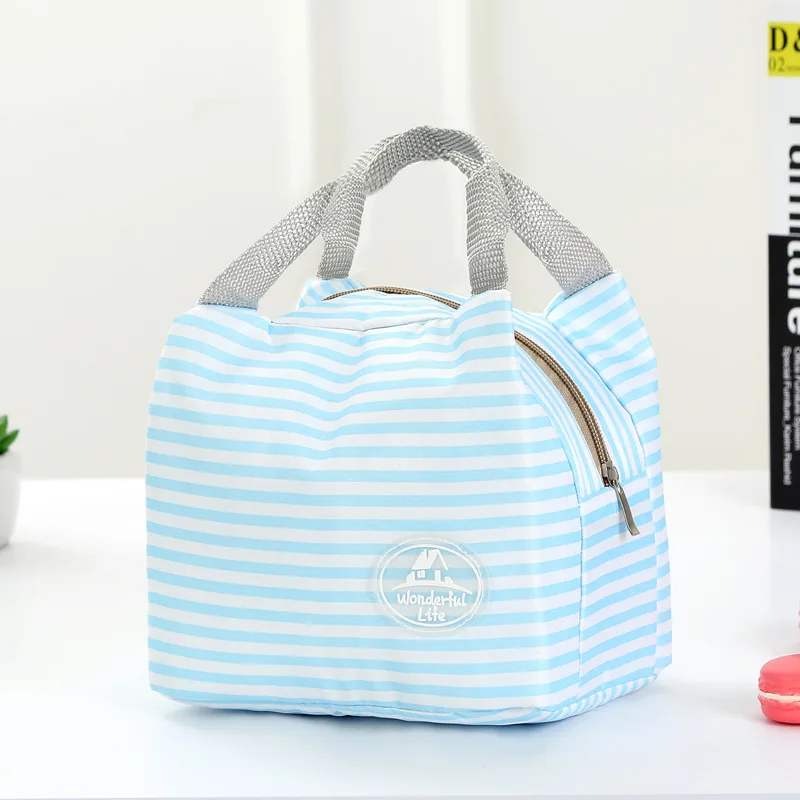 Еда свежий Ланч-бокс сумка портативный охладитель сумки для обеда пикника Путешествия хранения тепловой Изолированные моды Tote для женщин девочек детей - Цвет: blue stripes