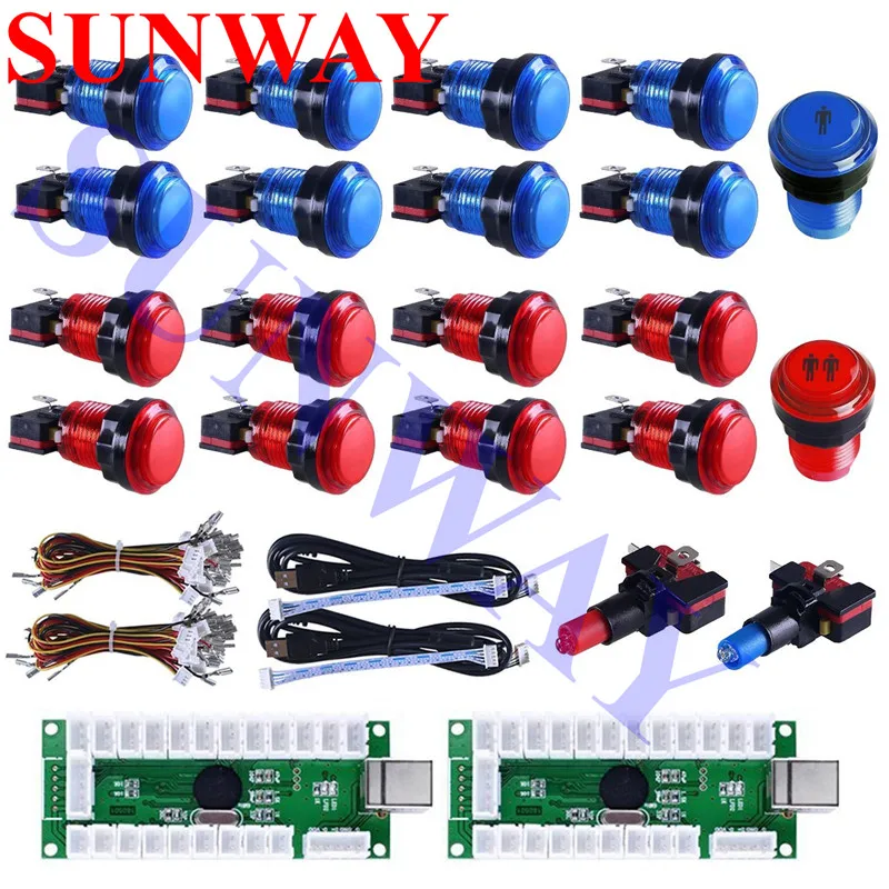 

2Player Arcade Buttons Controller Kit for PC Games and Raspberry Pi with arcade USB Encoder and LED Illuminated Buttons for Mame