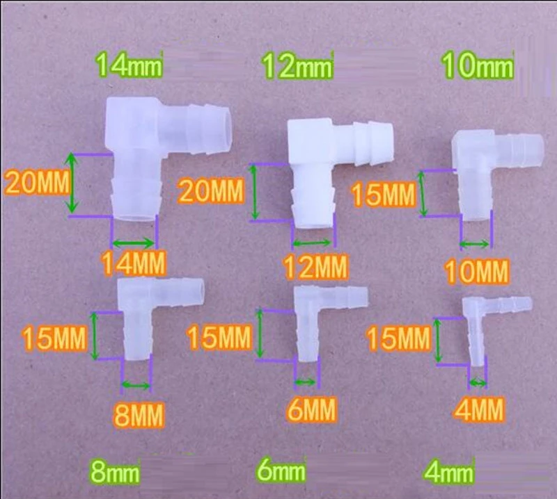 20 шт. наружный диаметр 4 мм 6 мм 8 мм 12 мм 14 мм белый 90 градусов равный локоть соединитель сад нетоксичный окружающей среды воздуха Водопровод соединение