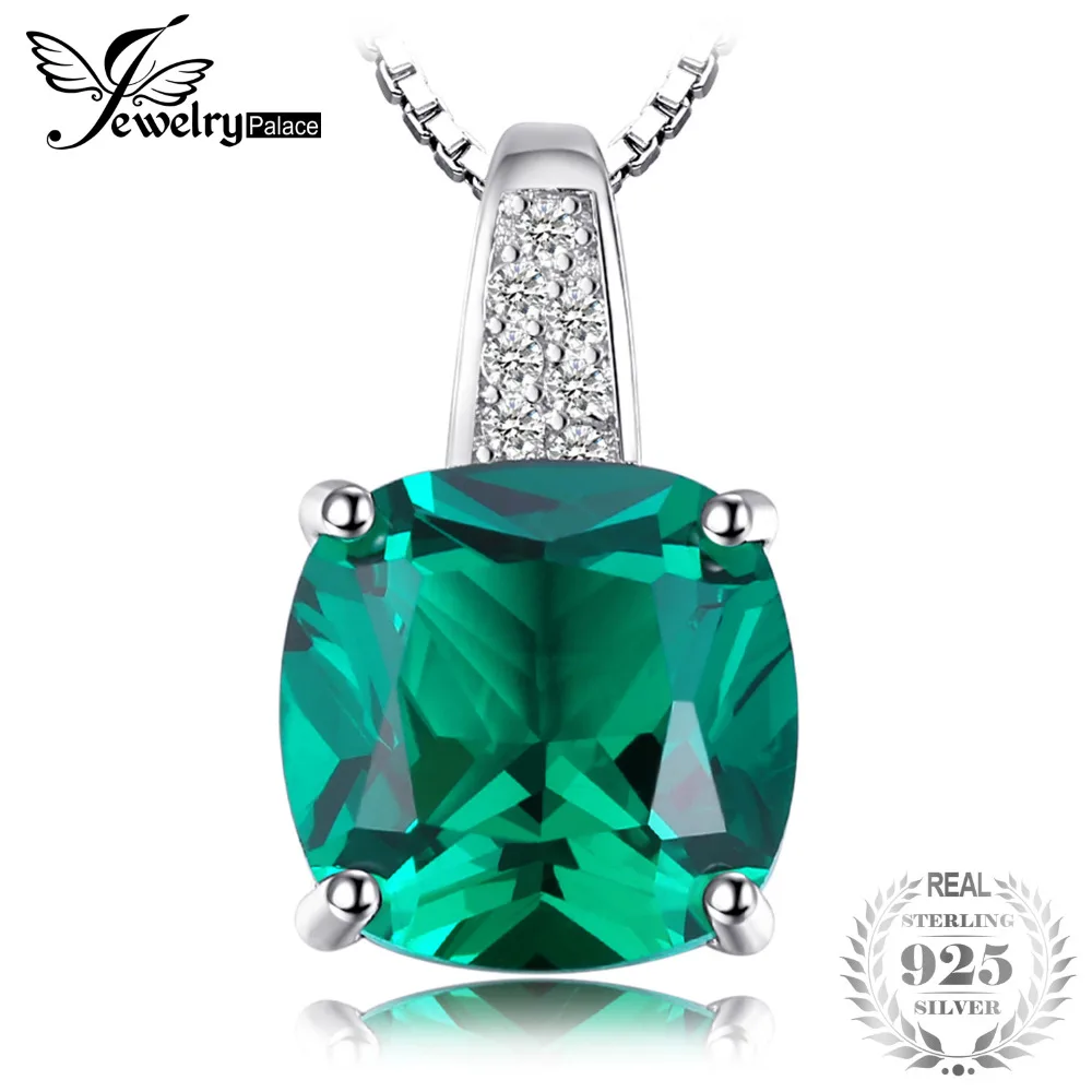 JewelryPalace подушки 3.4ct создан изумруд ожерелья и подвески серебро 925 ювелирные изделия для женщин Интимные аксессуары не включает цепь - изображение