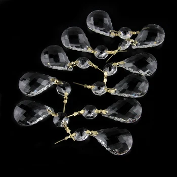 

10pc 38mm Crystal Chandelier Pendants Parts with 14mm Glass Octagon Beads Prism Faceted Gold Butterfly Buckles For Hanging Decor