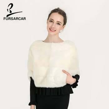 

FURSARCAR 2019 Real Mink Fur Shawls Women's Winter 2018 New Luxury Short fur cape Fashion Ladies Narual Mink Fur Coat