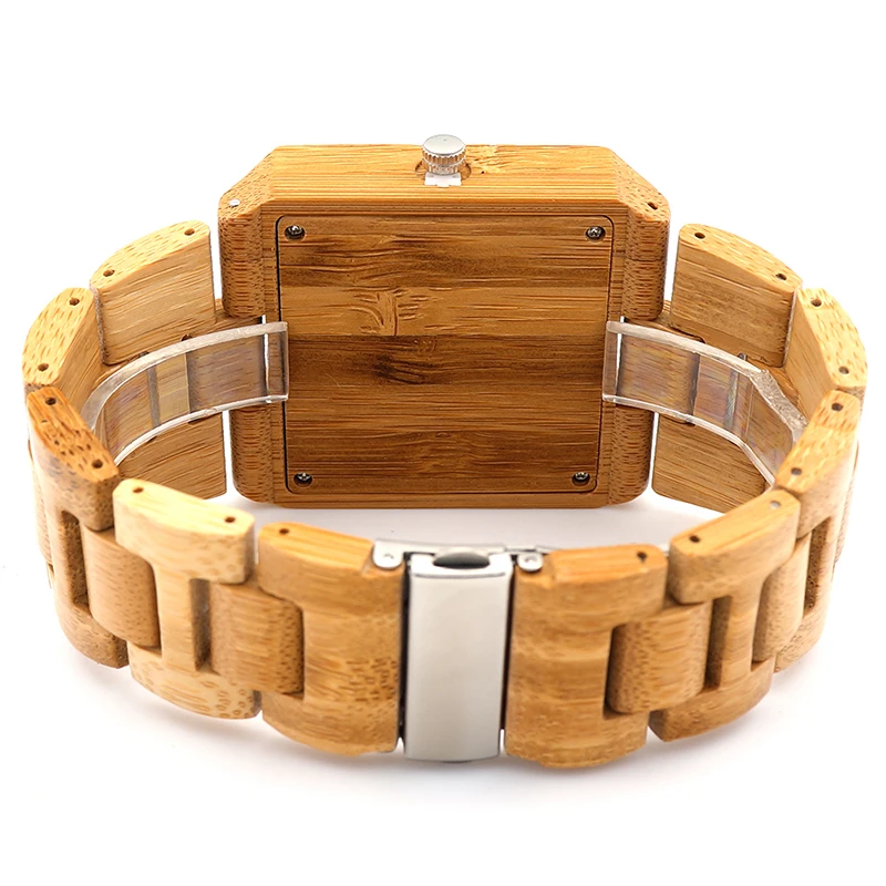 BOBO BIRD L-L22 Fashion Men Square Bamboo Wooden Watches with BOBO BIRD Pattern on the Dial Face Uomo Orologio in paper box