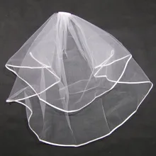 Два слоя ленты край белый короткий цвет слоновой кости Вуаль свадебная фата