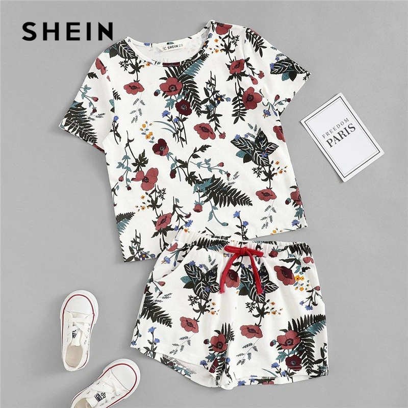 SHEIN كيدي النباتية طباعة أعلى و الرباط السراويل فتاة مجموعة المراهقات الملابس 2019 الصيف قصيرة الأكمام عارضة الاطفال دعوى SHEIN كيدي النباتية طباعة أعلى و الرباط السراويل فتاة مجموعة المراهقات الملابس 2019 الصيف قصيرة الأكمام عارضة الاطفال دعوى