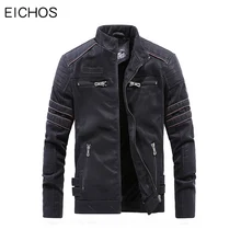 EICHOS Высококачественная зимняя мужская кожаная куртка в винтажном стиле, мужская кожаная куртка на молнии с карманами из искусственной кожи