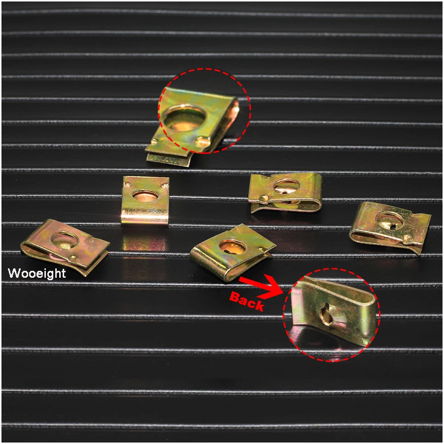 Wooeight 50Pcs Car Fastener Clip Screw Base U Type Nut Mounting Fastener Clips 6mm Dashboard Pannel Speed U-Clips  (1)