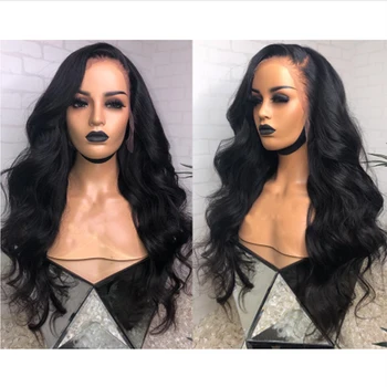 

Simbeauty 4X4 Silk Base Lace Front Human Hair Wig PrePlucked Body Wave Silk Top Wig Brazilian Remy Hair For Women Natural Black