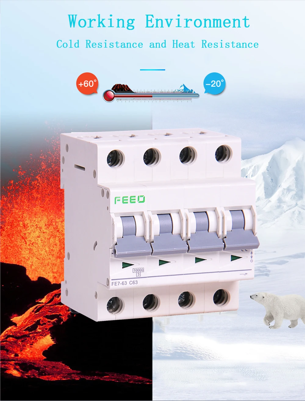 FEEO FE7-63 4P 400V 6A 10A 16A 20A 25A 32A 40A 50A 63A MCB Miniature AC Circuit Breaker