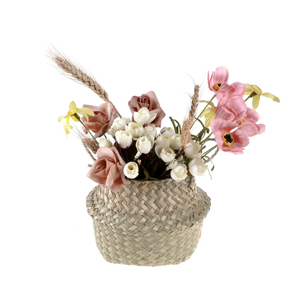 

Natural Color Rattan Straw Basket Wicker Seagrasss Folding Laundry Flower Pot Flower Vase Wedding Home Garden Hanging Basket