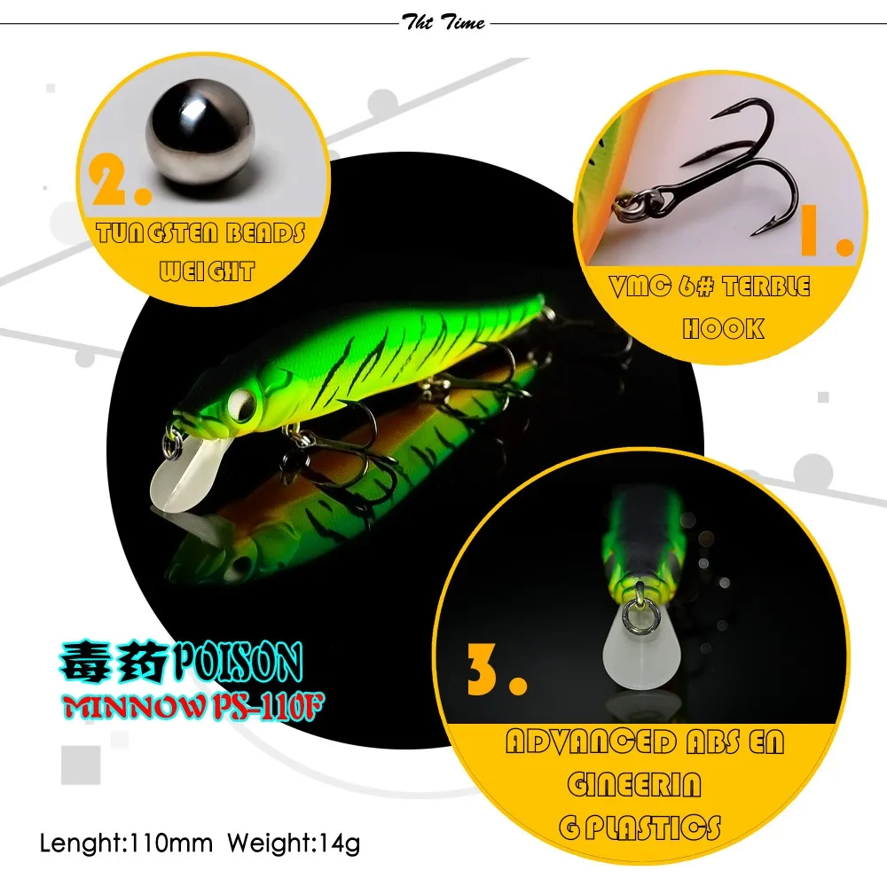 THETIME бренд ядовитые джеркбейты гольян 110 мм/14 г плавающие искусственные жесткие приманки рыбацкие приманки для ловли окуня щуки