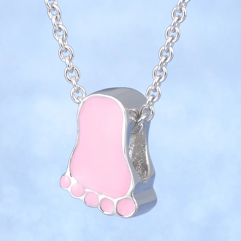 

2018 Original New Design Pink Color Small Foot Design Popular Jewelry S925 Sterling Silver Snake/Cross Chain Necklace