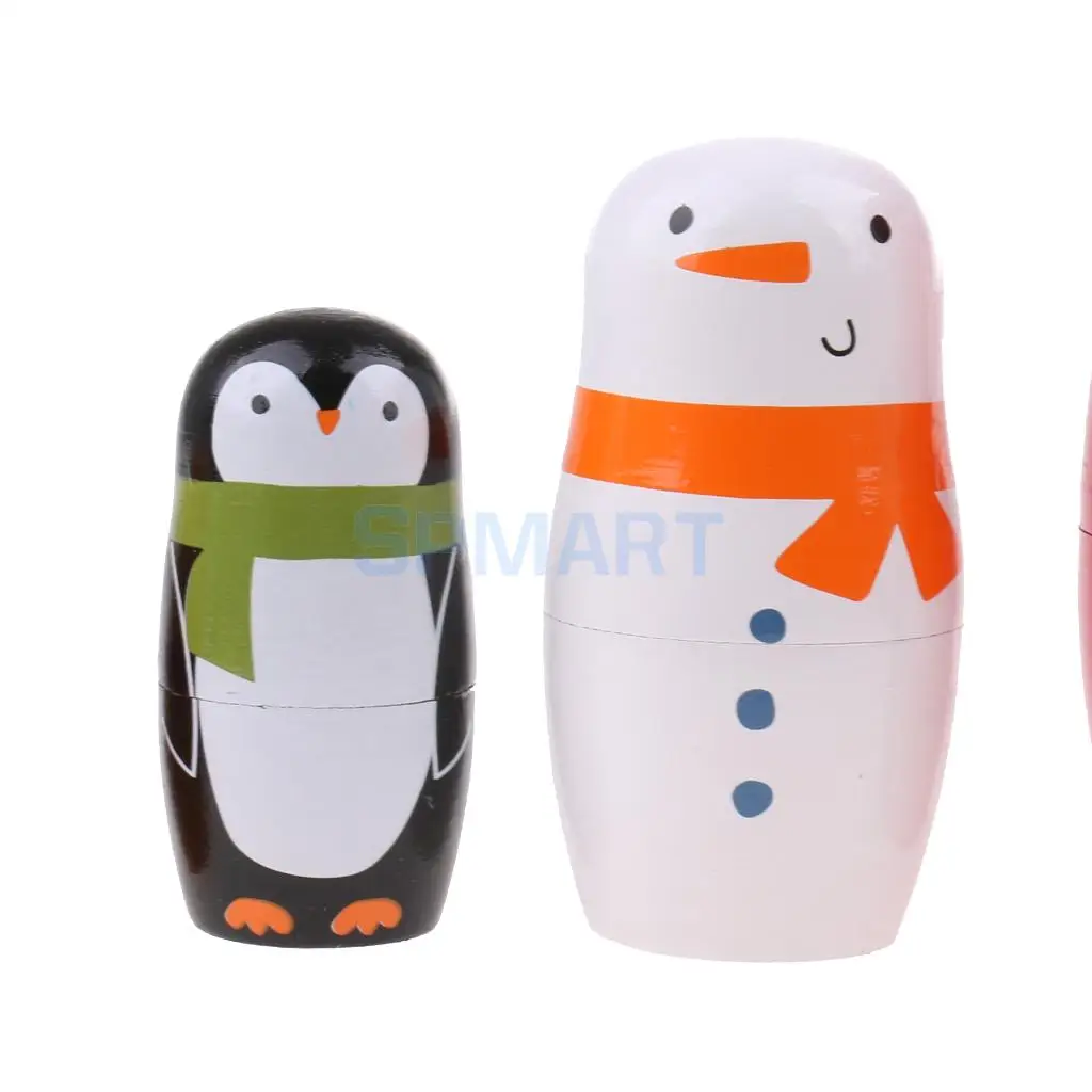 6Pcs Cute Hand Painted Wooden Russian Nesting Babushka Matryoshka Santa Claus Dolls Home Office Decor Christmas Gift