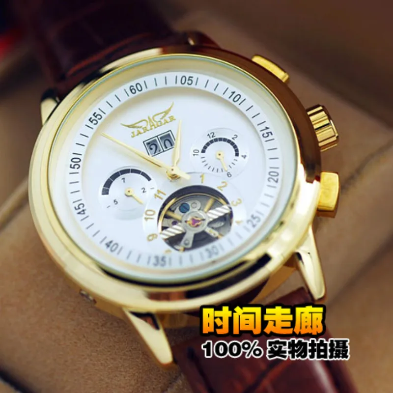 

2017 JARAGAR Men Automatic Watch Mechanical Watch Genuine Leather Strap Men's Wristwatches Luxury Gold Design Watches