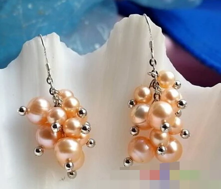 

HOT SELL - > 00135 PINK ROUND FRESHWATER PEARL GRAPE EARRING -Top quality free shipping