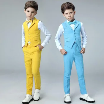 

Boys vest set Boys vest suits set vest pant shirt tie kids wedding Party Suits vest costumes little host performance clothing