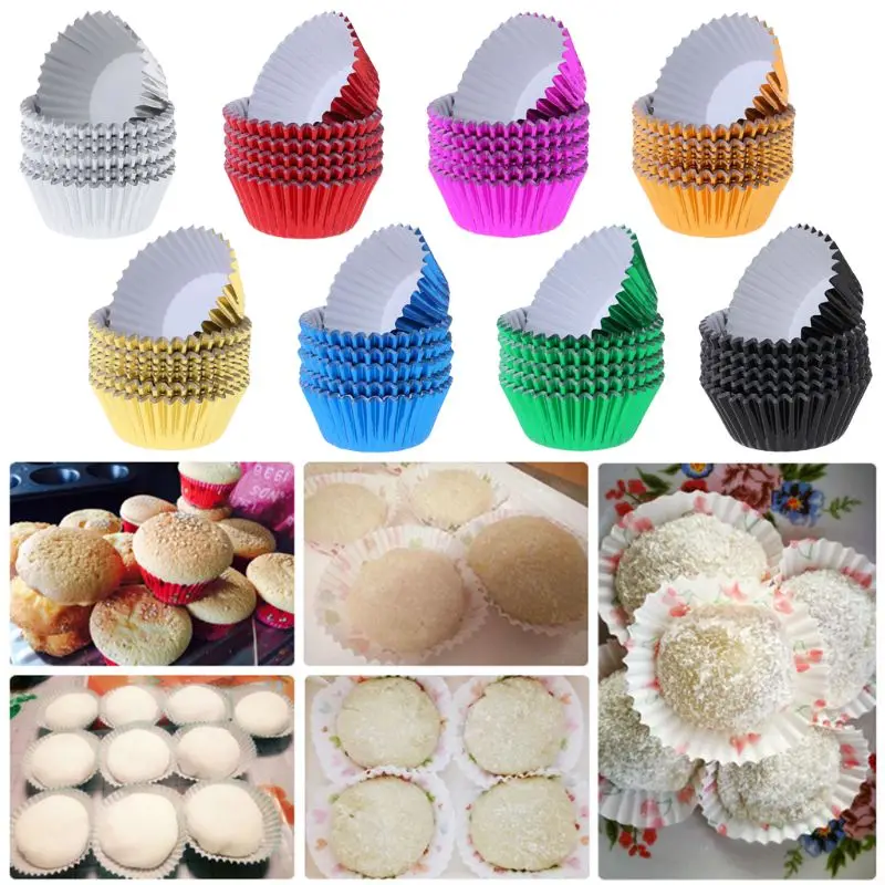 100pcs Paper Cupcake Cup Aluminium Foil Muffin Baking Cups Liners