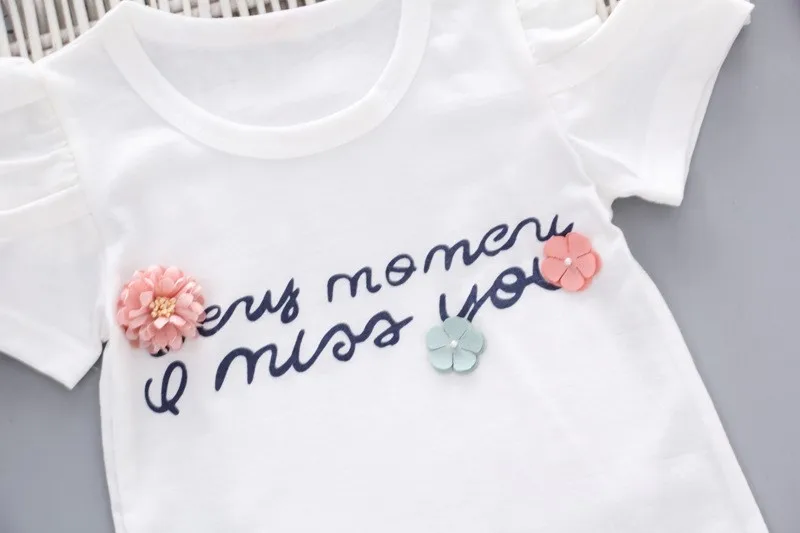 Baby Girls Clothes Floral Printed Short Sleeve Strapless T-shirt+Pant 2Pcs Girl Set Kid Outfit Lady Suit Princess Child set A293 girls clothing set