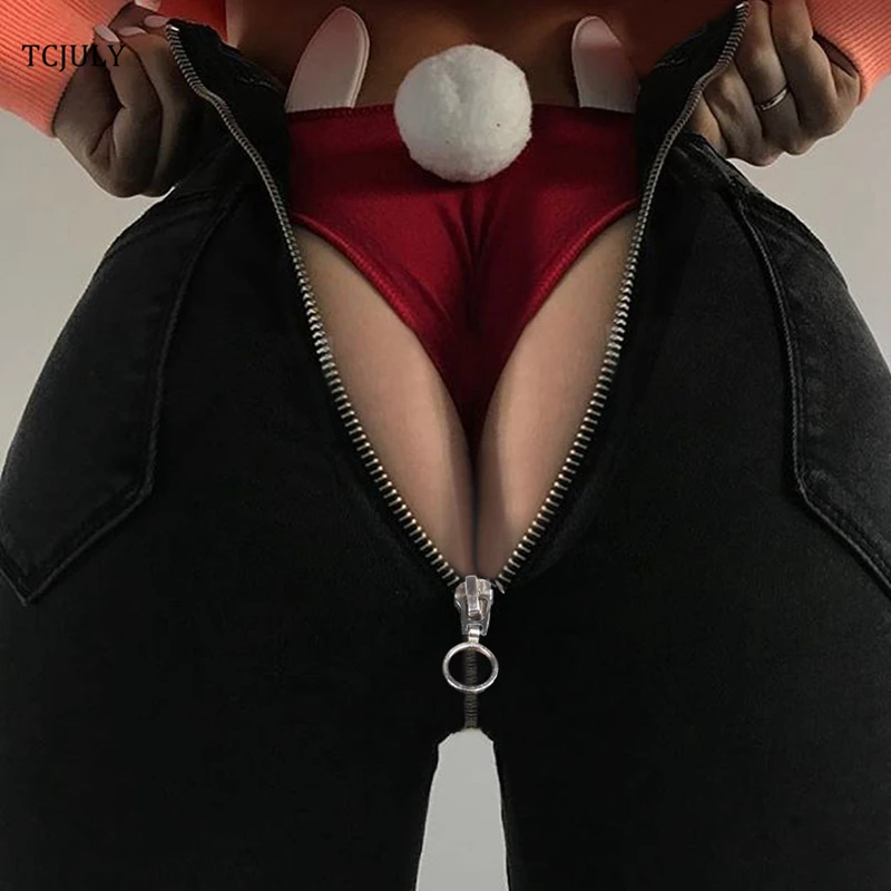 

TCJULY Spring 2018 Style Jeans With Zipper Behind Cotton Streetwear Casual Black Skinny Jeans Woman Stretch Push Up Denim Pants