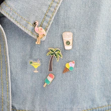 Coco flamingo coffee cup ice cream tea creative brooch denim shirt pin buckle shirt badge gift