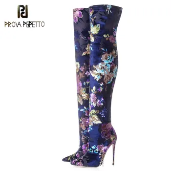 

Prova perfetto Floral Print Winter Shoes Stiletto Over the Knee Boots Sexy High Heels Pointed toe Women Thigh High Boots