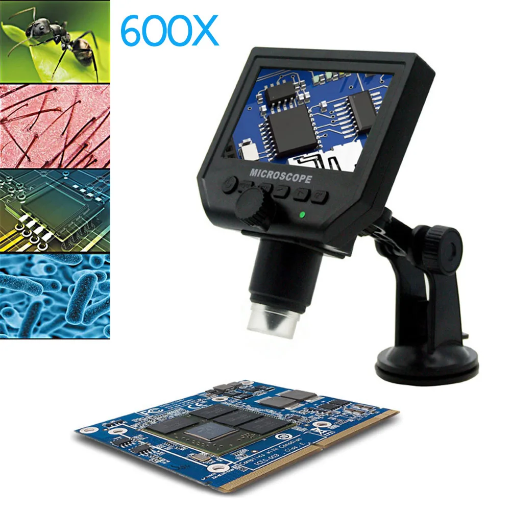 

Portable Digital Microscope 4.3 Inch HD OLED 3.6MP 600X Magnifier G600 LCD 1080P Microscopes Support Multiple Languages--M25