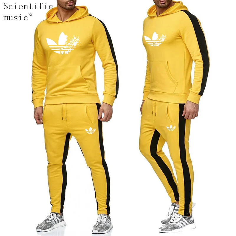 2 Pieces Sets Tracksuit Men New Brand Autumn Winter Hooded Sweatshirt +Drawstring Pants Male Stripe Patchwork Hoodies 2019 2 Pieces Sets Tracksuit Men New Brand Autumn Winter Hooded Sweatshirt +Drawstring Pants Male Stripe Patchwork Hoodies 2019